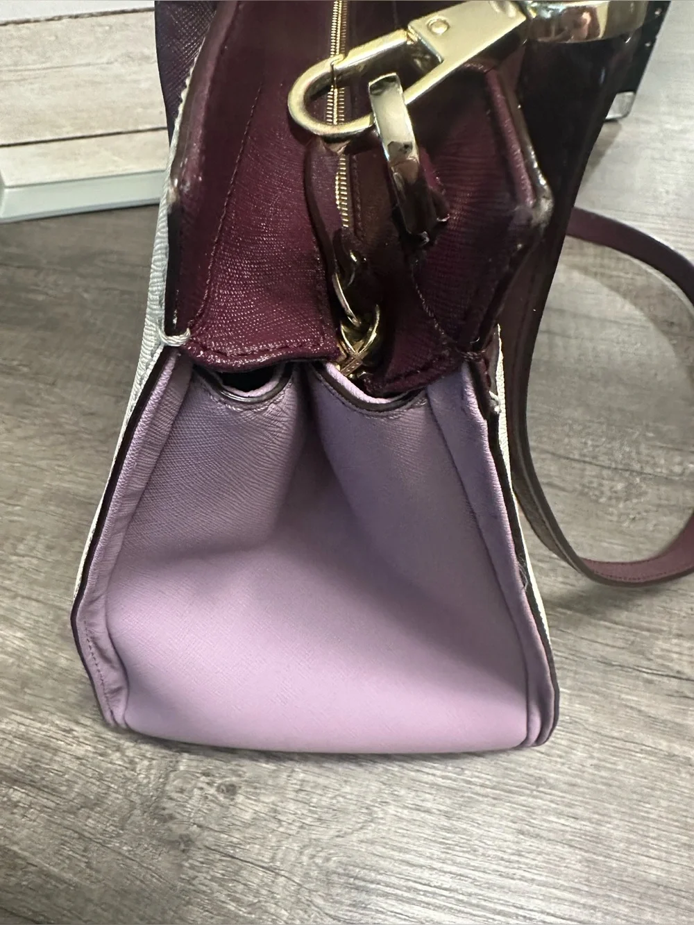 kate spade Cream and Plum Two-Tone Leather Satchel